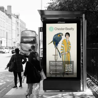 Bus shelter advertising the Chester Beatty Museum.