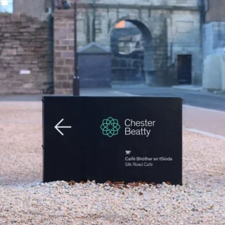 External wayfinding outside the Chester Beatty beside Dublin Castle.