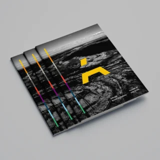 Cover of the Ardán brand guidelines. It features the logo overlaid on top of a black and white photo of the Burren.