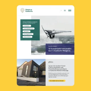 Údarás na Gaeltachta website homepage on a tablet size.