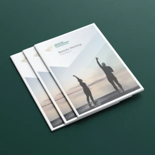 The cover of the Remote working report shows two swimmers at the edge of an outdoor pool
