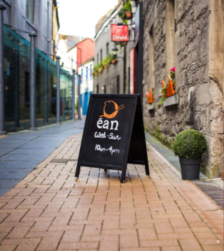 Éan outdoor sandwich board sign in situ on Druid Lane.