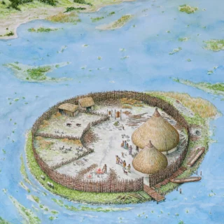 Illustration Moynagh Lough Crannóg by Uto Hogerzeil.