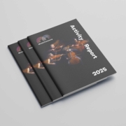 Stack of Music Connects 2025 activity reports with cover design showing musicians in performance