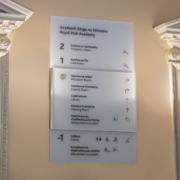 ilingual orientation board showing ground floor layout and wayfinding information for visitors at the Royal Irish Academy