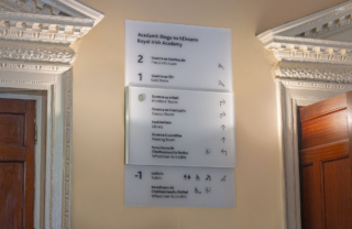 ilingual orientation board showing ground floor layout and wayfinding information for visitors at the Royal Irish Academy