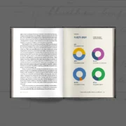 Open hardback book showing a data-led spread from The Story of Us, featuring population infographics for the Irish Free State in 1926, including figures for gender, age, religion and Irish language speakers.