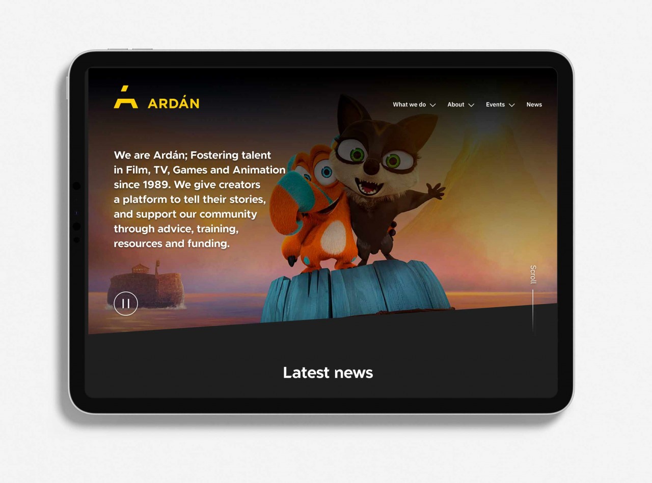 Homepage of the Ardán website shown in an apple ipad